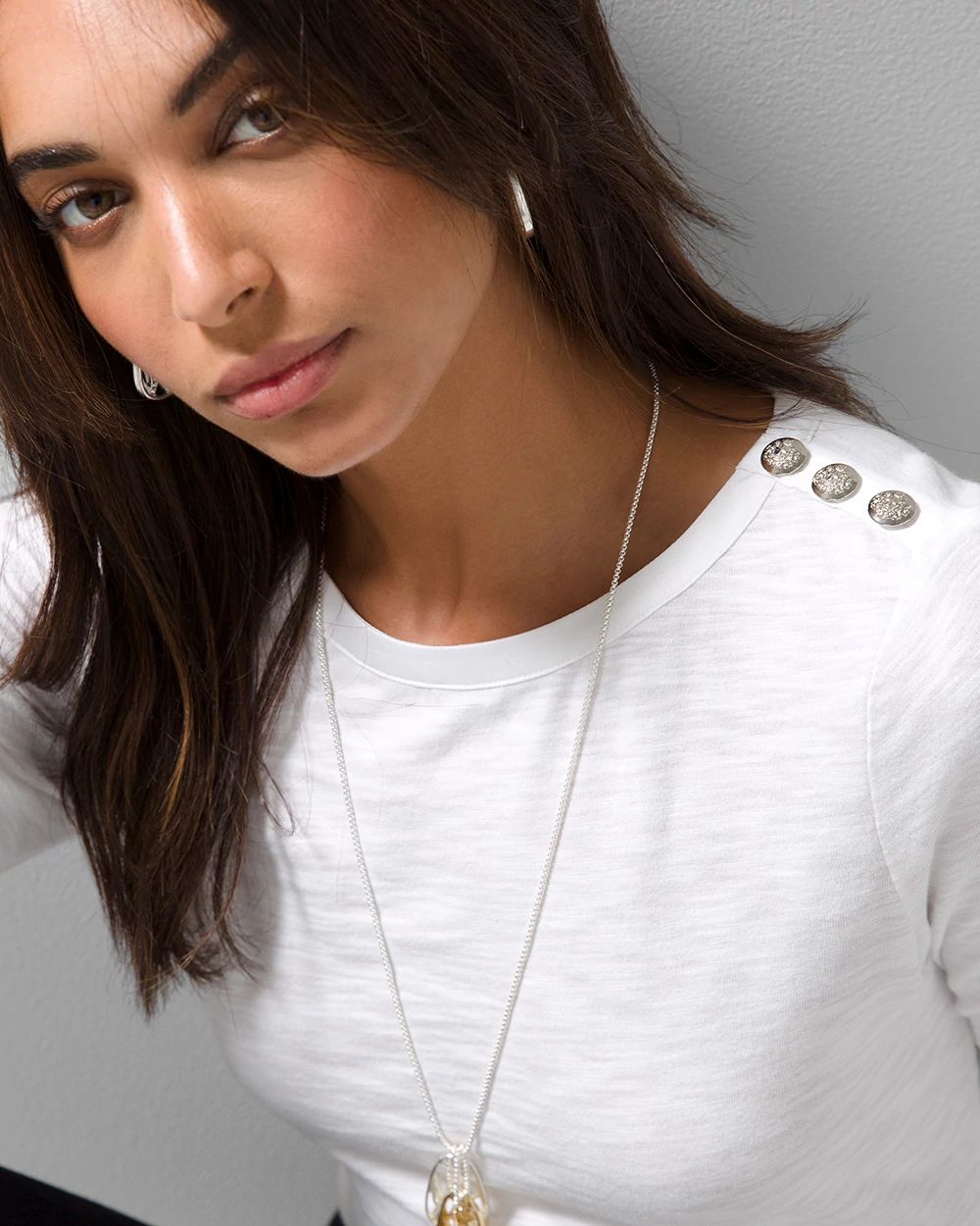 3/4 Sleeve Button Shoulder Tee