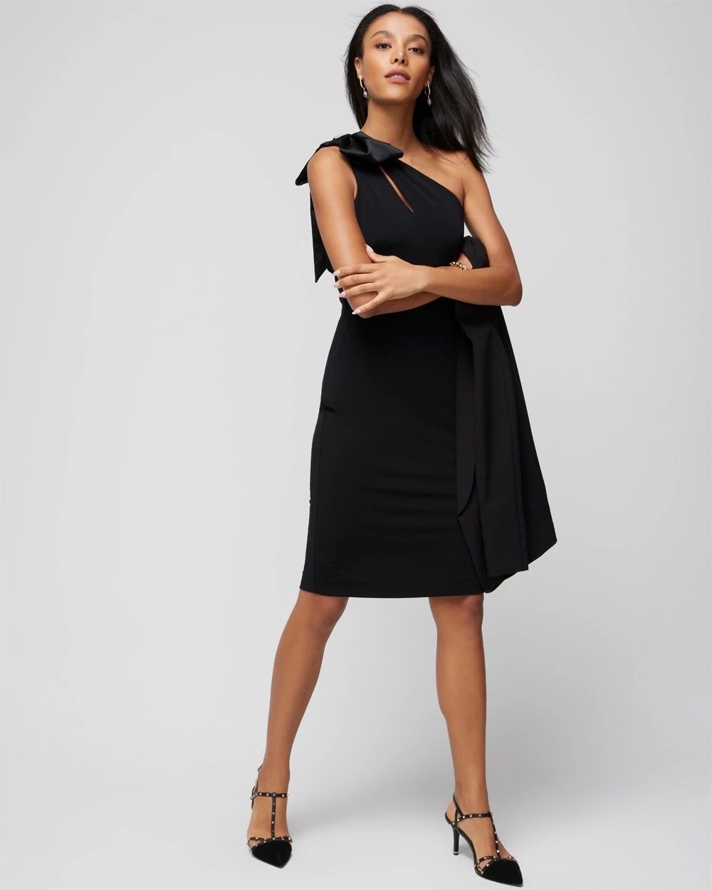 One-Shoulder Cutout Bow Midi Dress