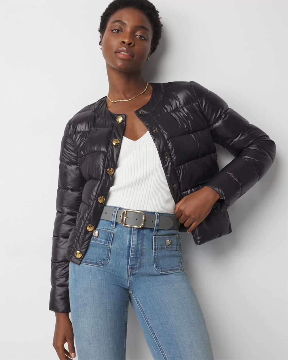Collarless Puffer Jacket