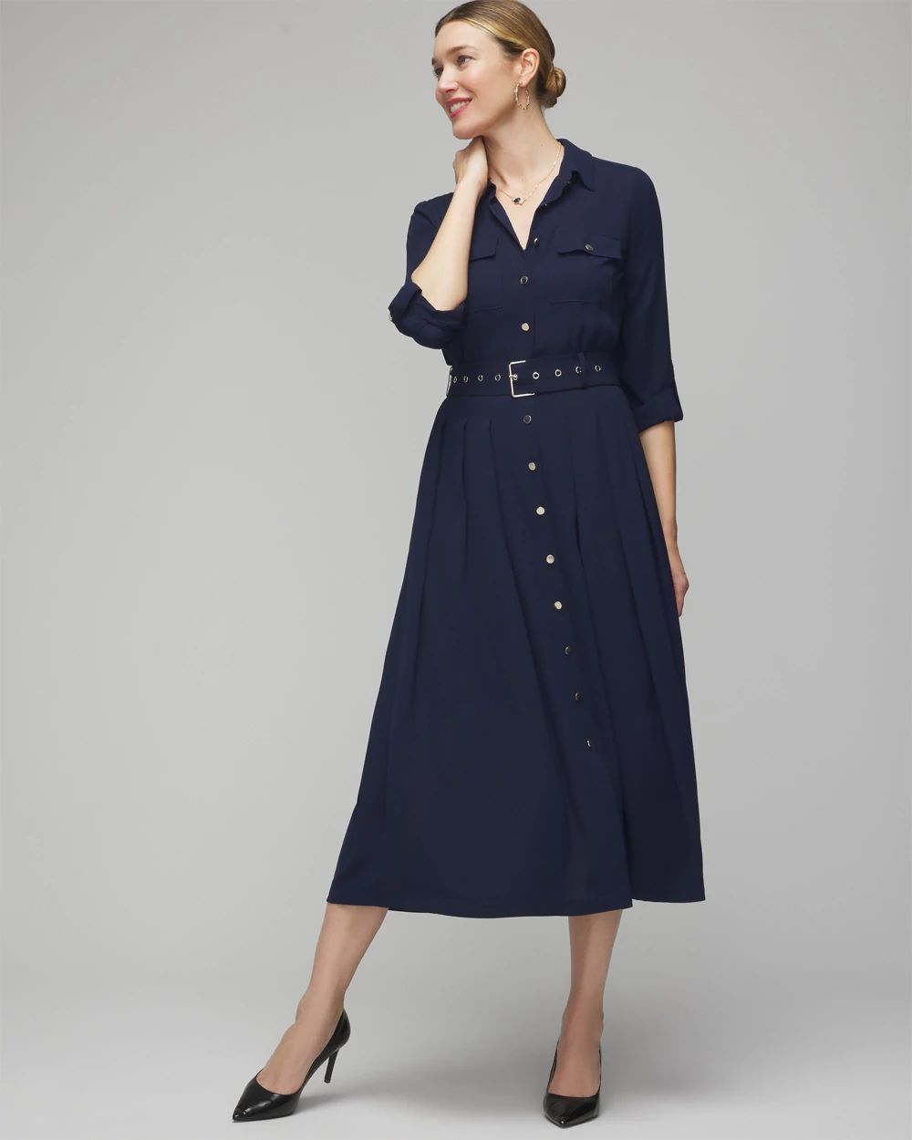 Long Sleeve Utility Shirt Dress click to view larger image.