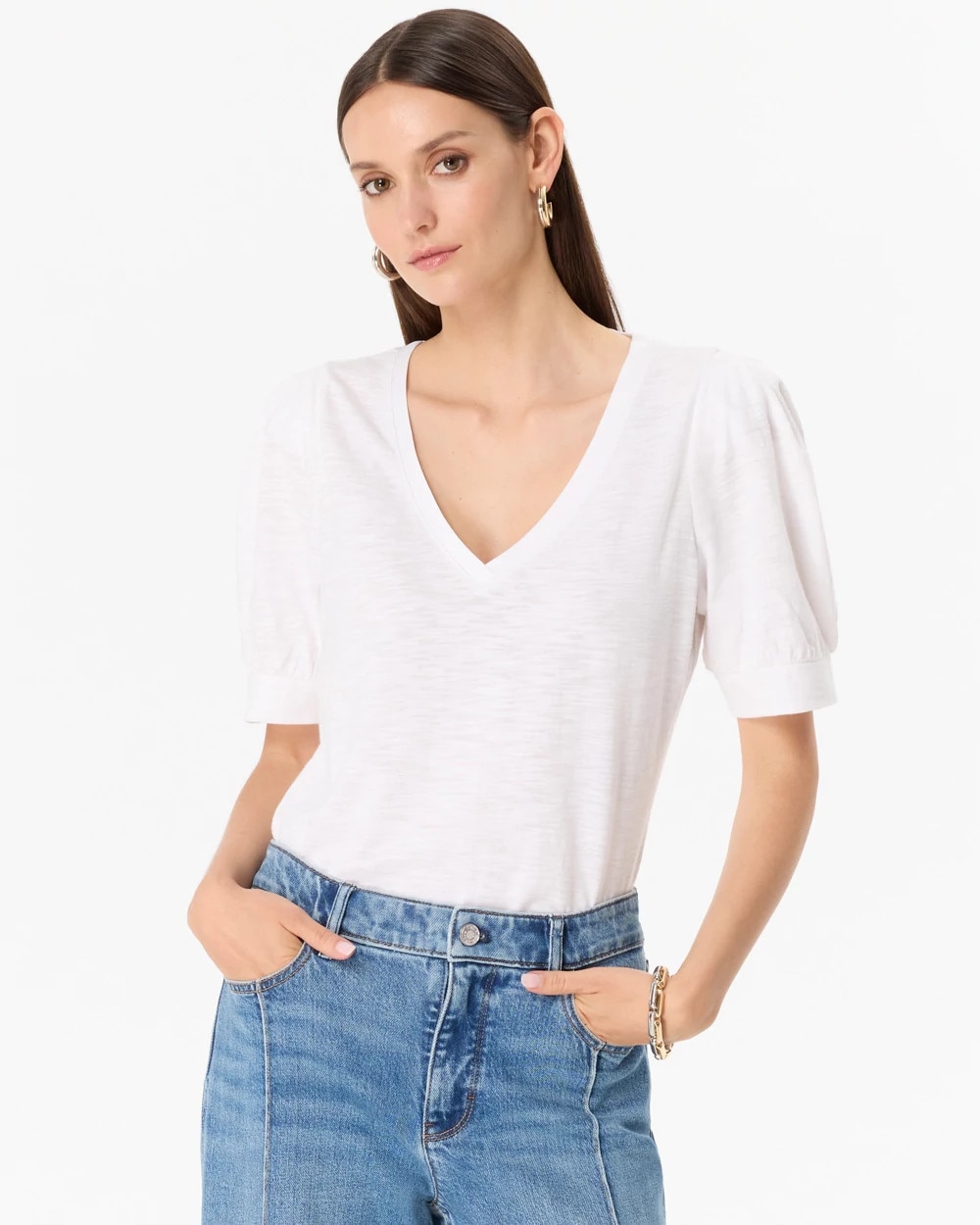 Puff Sleeve V-neck Tee