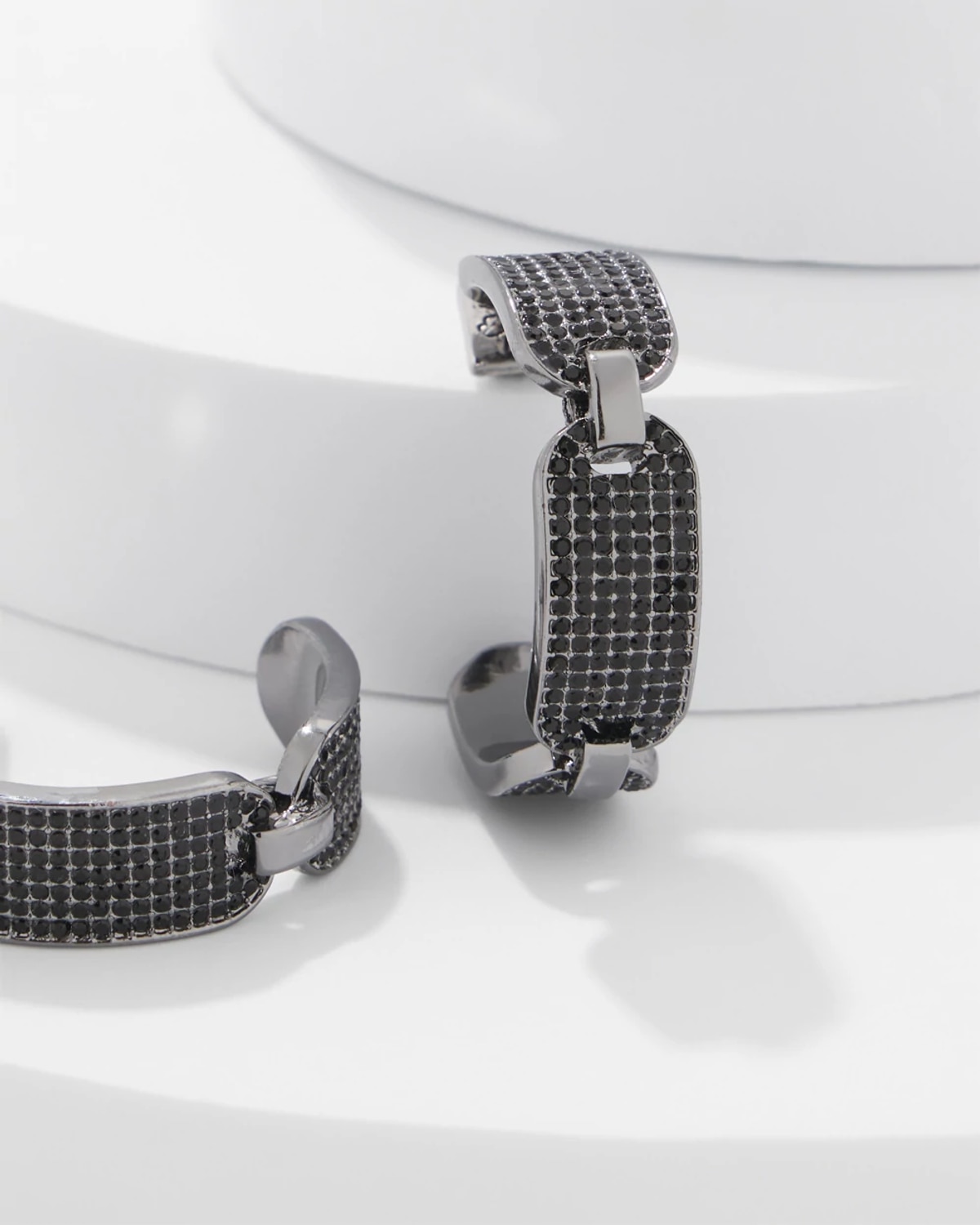 White House Black Market Hematite + Pave Hoop Earrings | In Gray