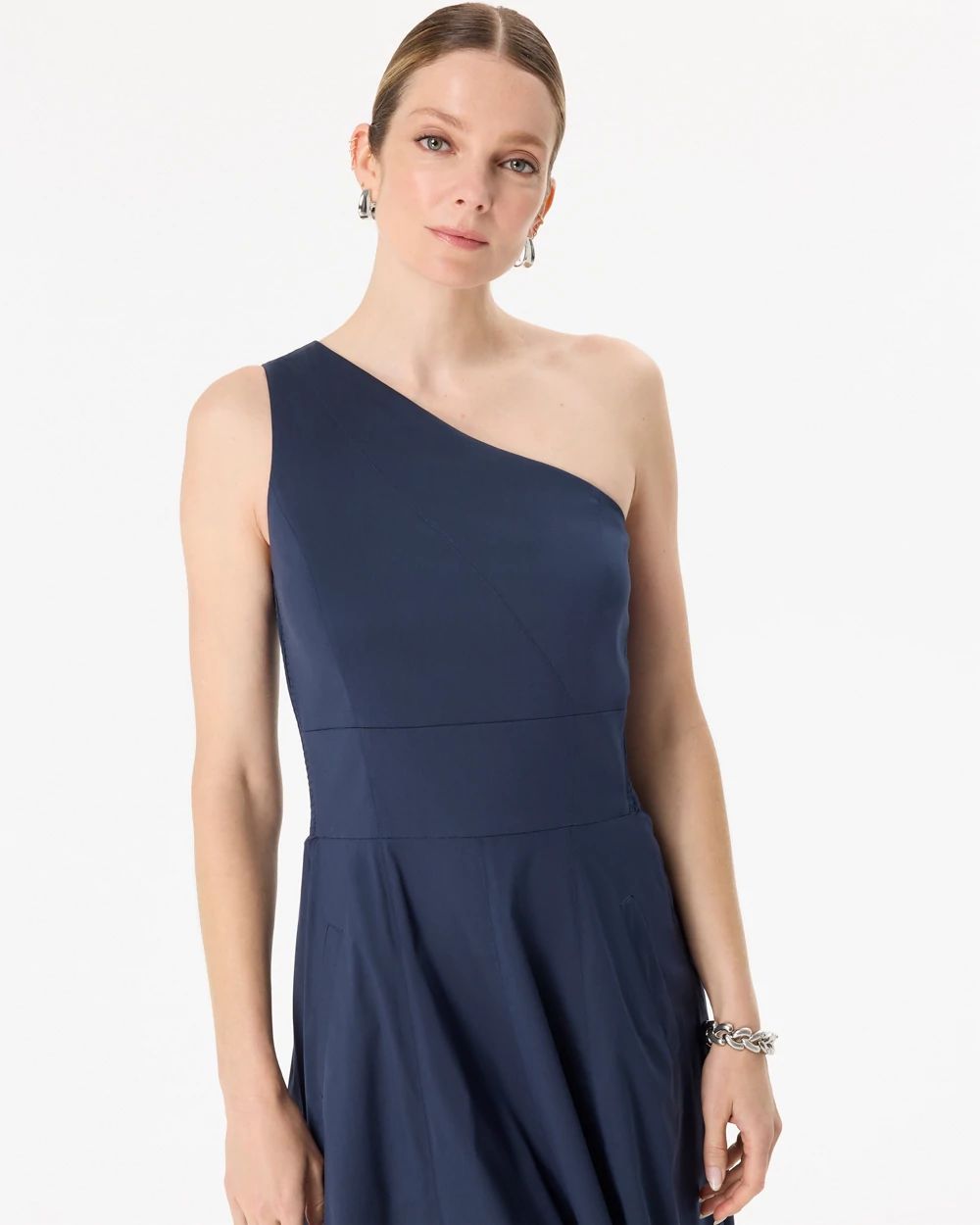 One-Shoulder Poplin Midi Dress click to view larger image.