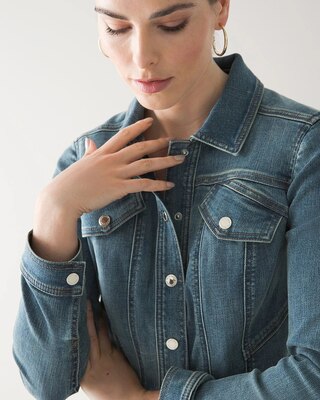 Petite Everyday Soft Denim Peplum Trucker Jean Jacket