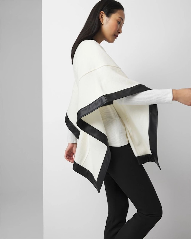 Wool Blend Ruana with Faux Leather Trim | White House Black Market
