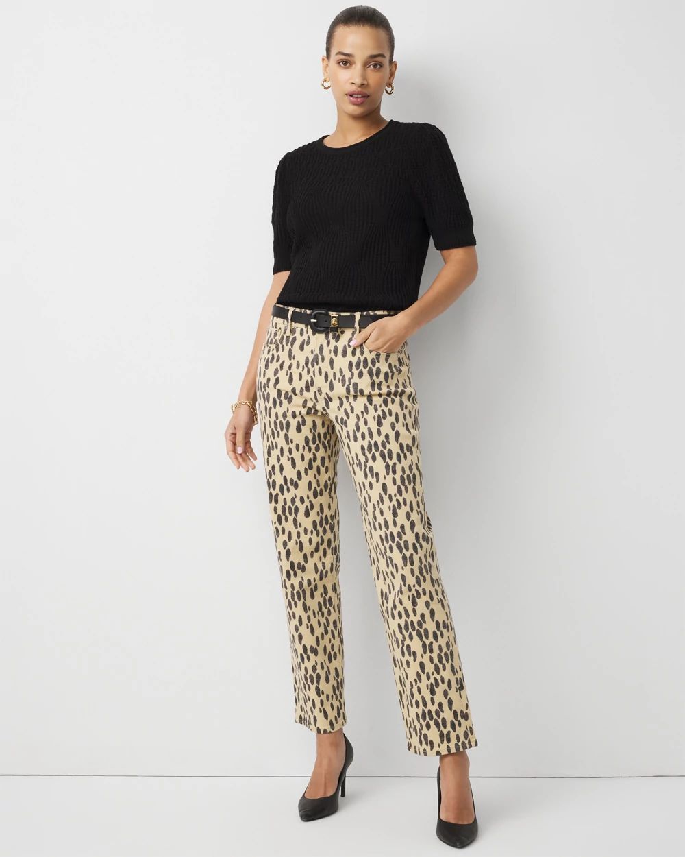 Leopard High Rise Straight Jean