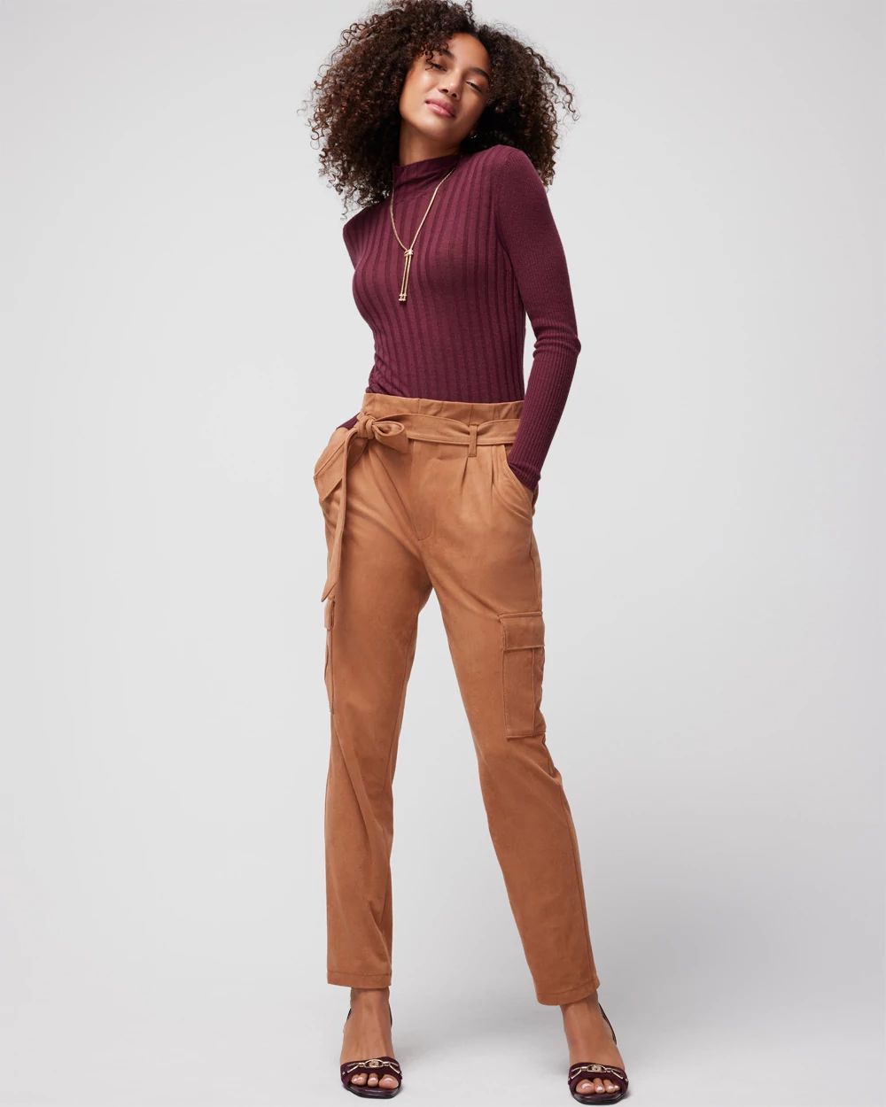Ultra-Suede Paperbag Tapered Ankle Pant