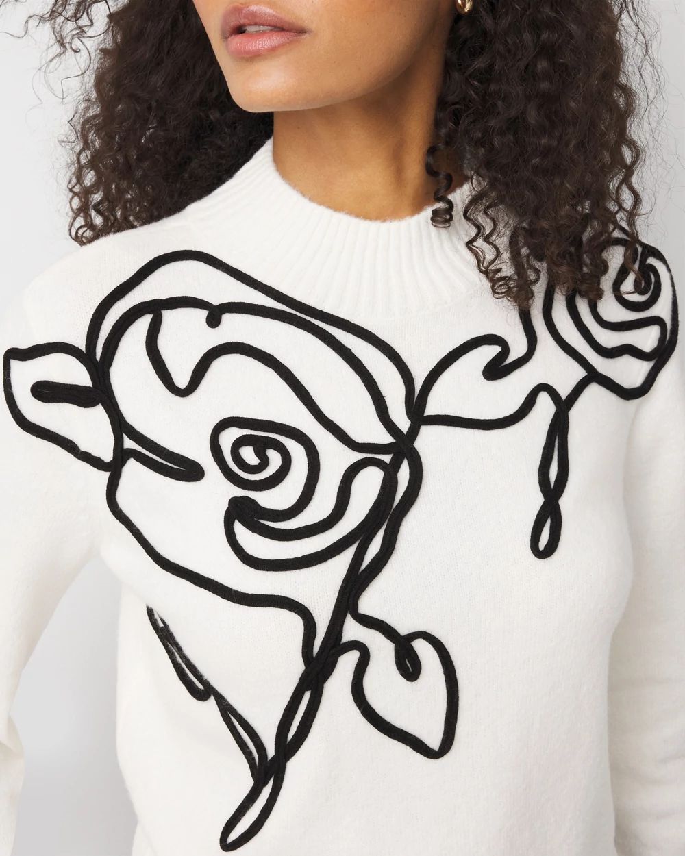 Petite Floral Applique Pullover Sweater click to view larger image.