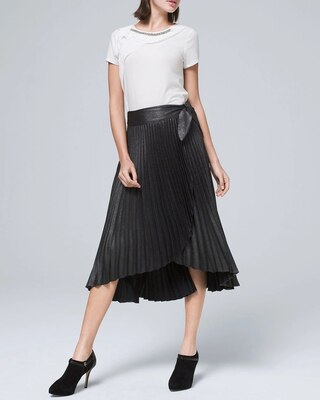 Metallic Pleated Wrap Midi Skirt
