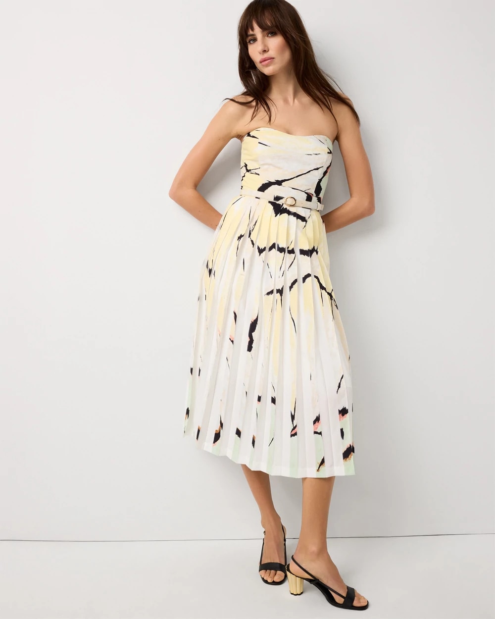 Pleated Strapless Midi Dress