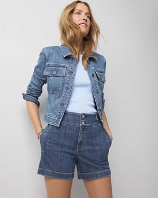 Extra High-Waist Novelty Button Denim Shorts click to view larger image.