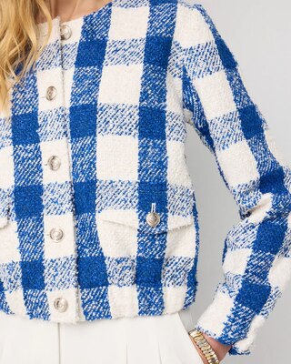 Petite Bouclé Plaid Bomber Jacket click to view larger image.