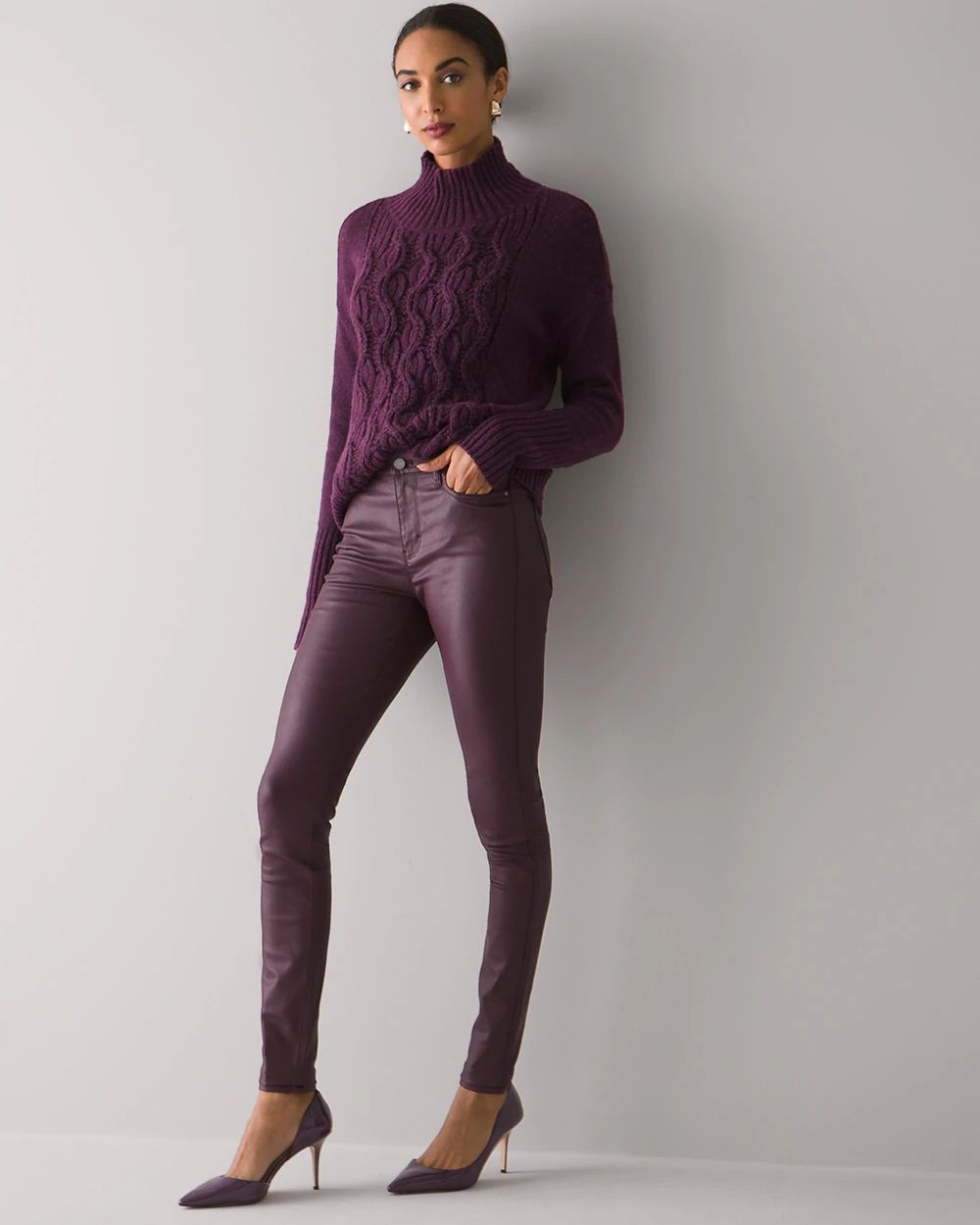 Curvy-Fit High Rise Coated Skinny Jeans