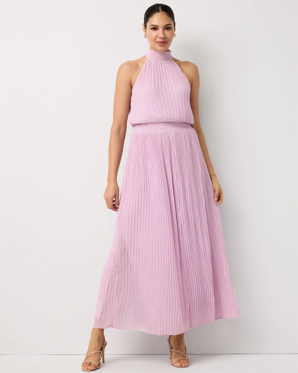 Petite Pleated Halter Maxi Dress