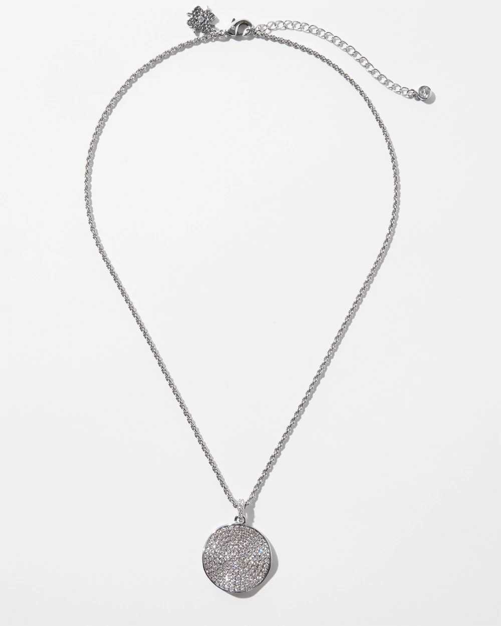 Silver Clear Pave Disc Necklace