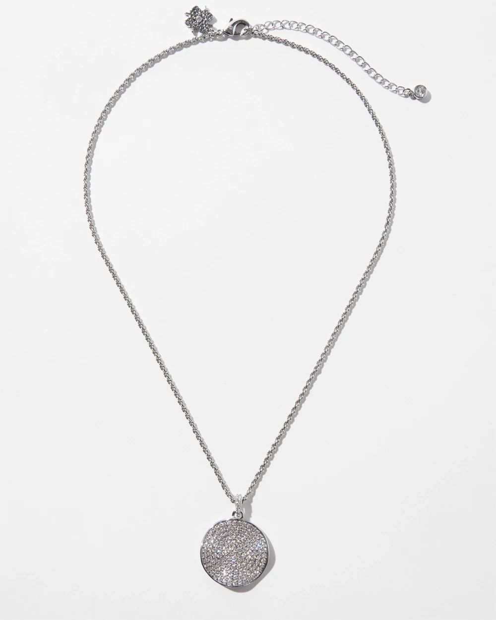 Silver Clear Pave Disc Necklace