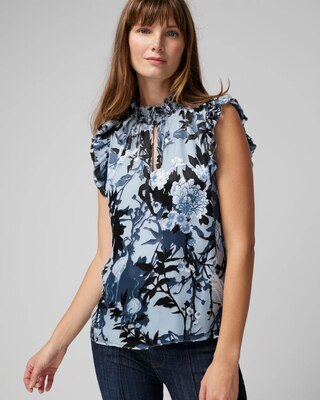 Sleeveless Mock Neck Burnout Blouse