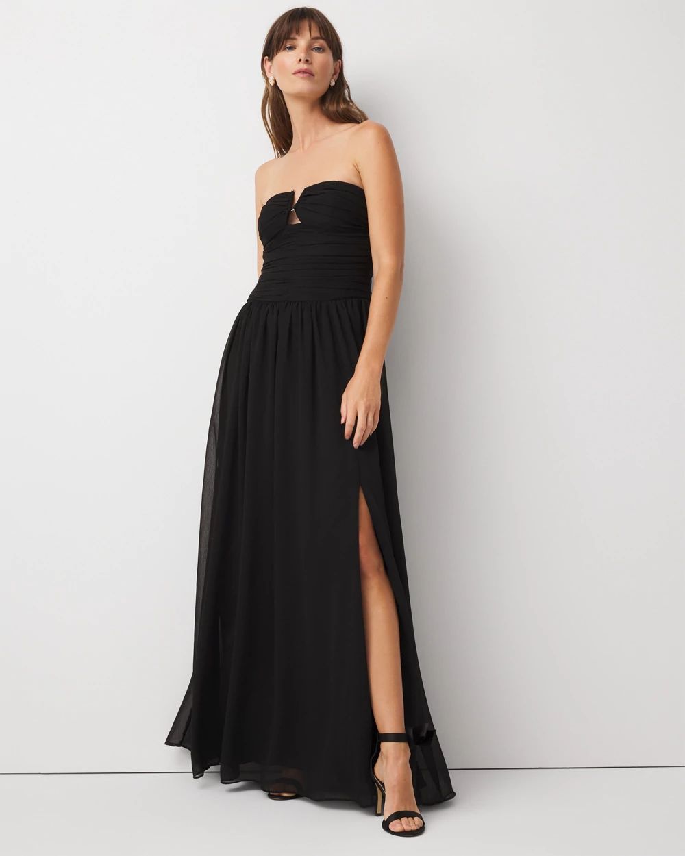 Petite Chiffon Pleated Strapless Gown
