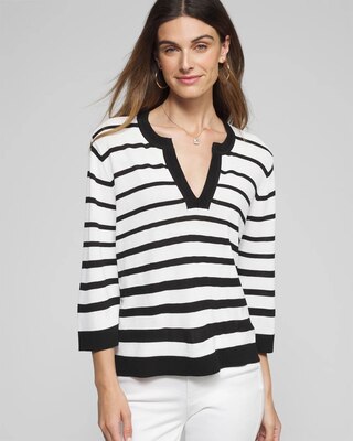 Outlet WHBM Notched Striped Pullover Sweater