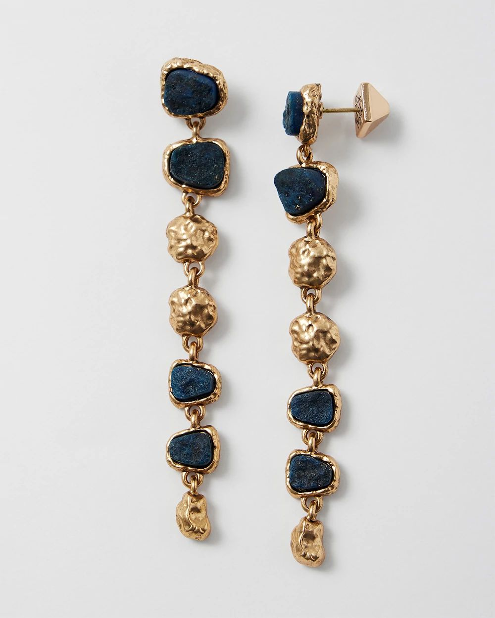 Goldtone and Blue Linear Earrings