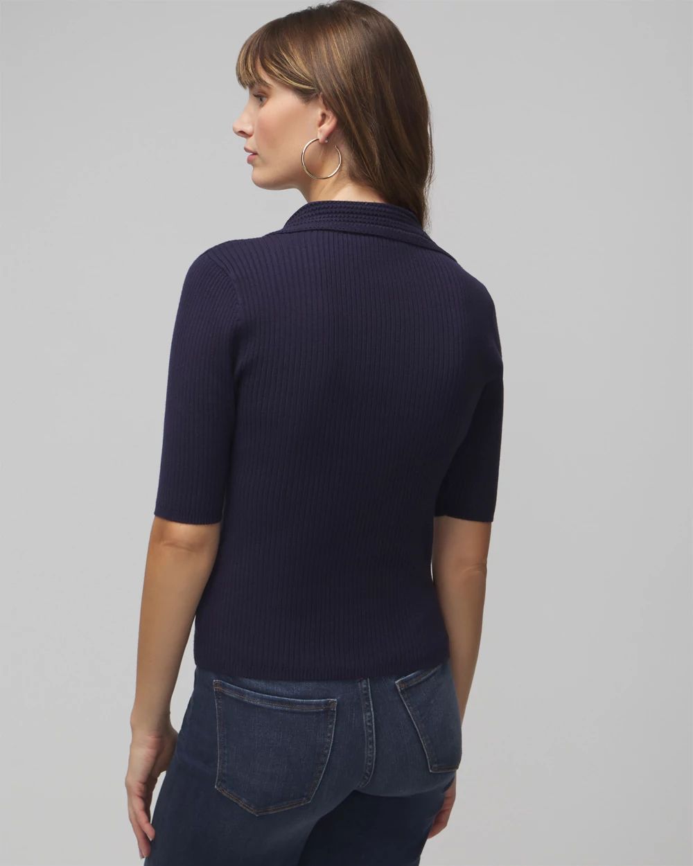 Elbow Sleeve Crochet Collar Pullover Sweater