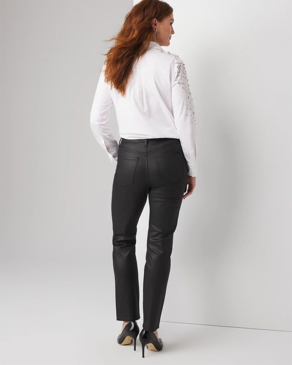 High-Rise Straight Coated Denim Jeans click to view larger image.