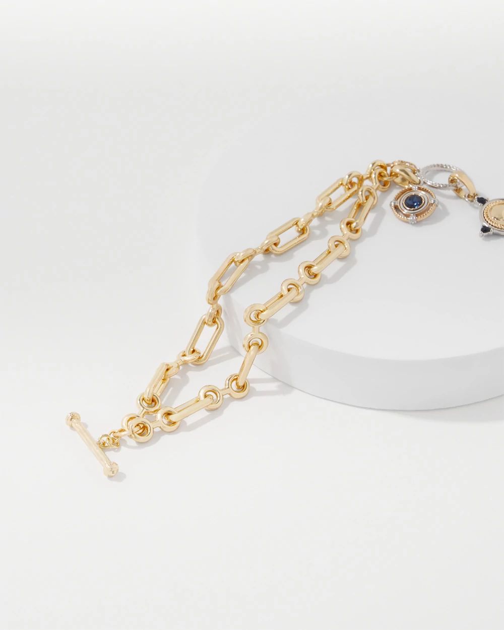 Coin + Blue Stone Chain Bracelet