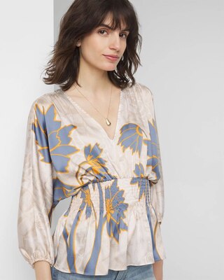 3/4 Sleeve Smocked Waist Kimono