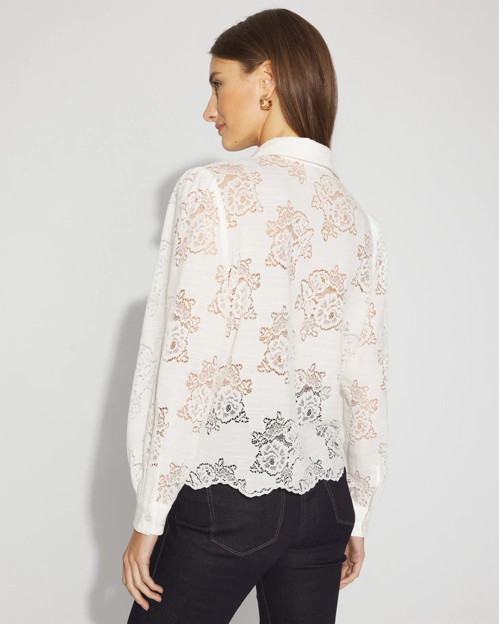 Petite Lace Shirt with Scalloped Hem
