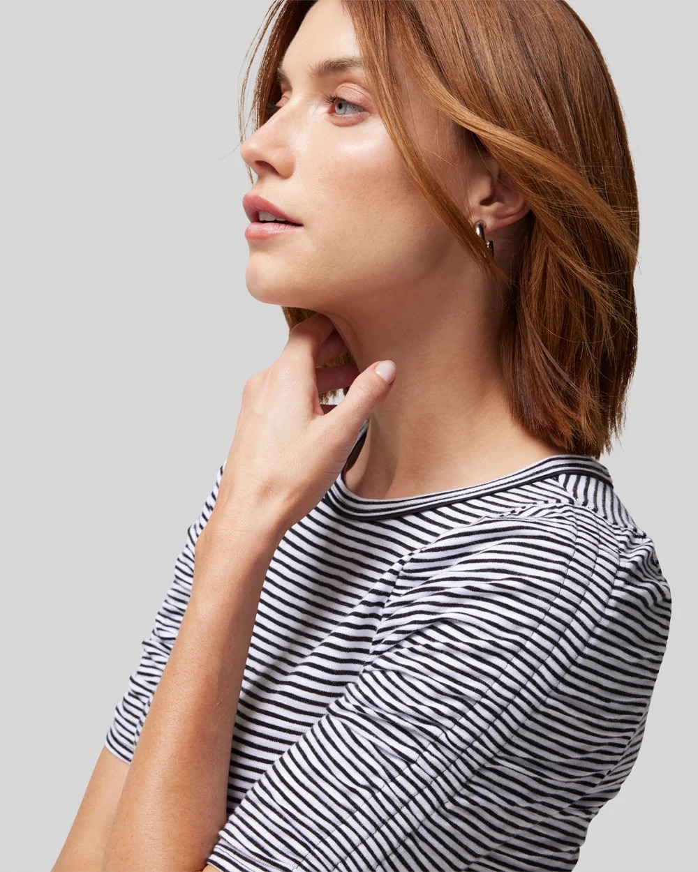 Shirred Sleeve Crewneck Tee