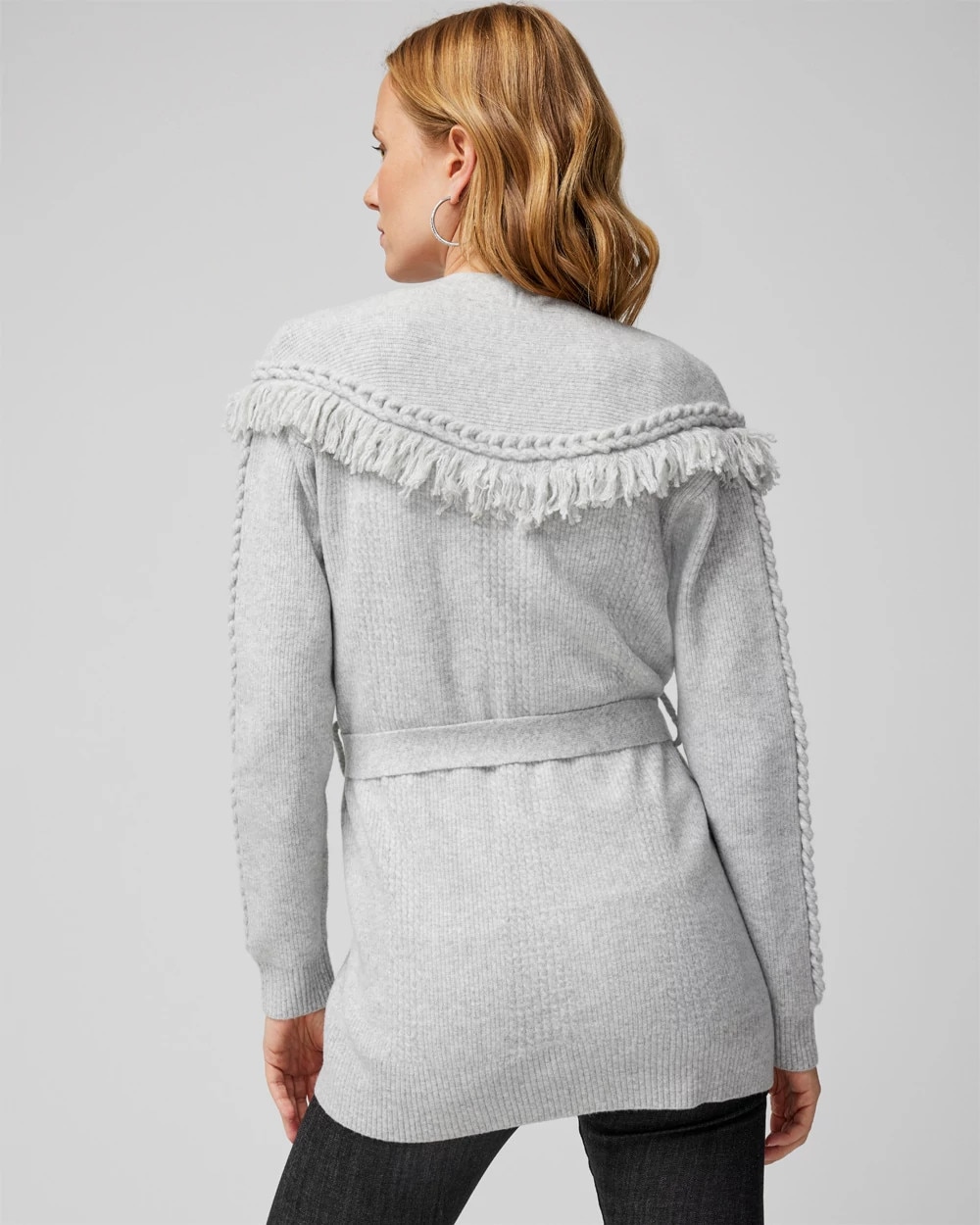 Petite Fringe Belted Cardigan
