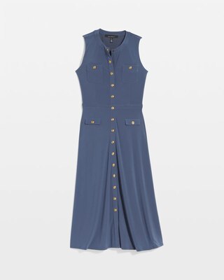 Petite Sleeveless Matte Jersey Crest Button Midi Dress click to view larger image.