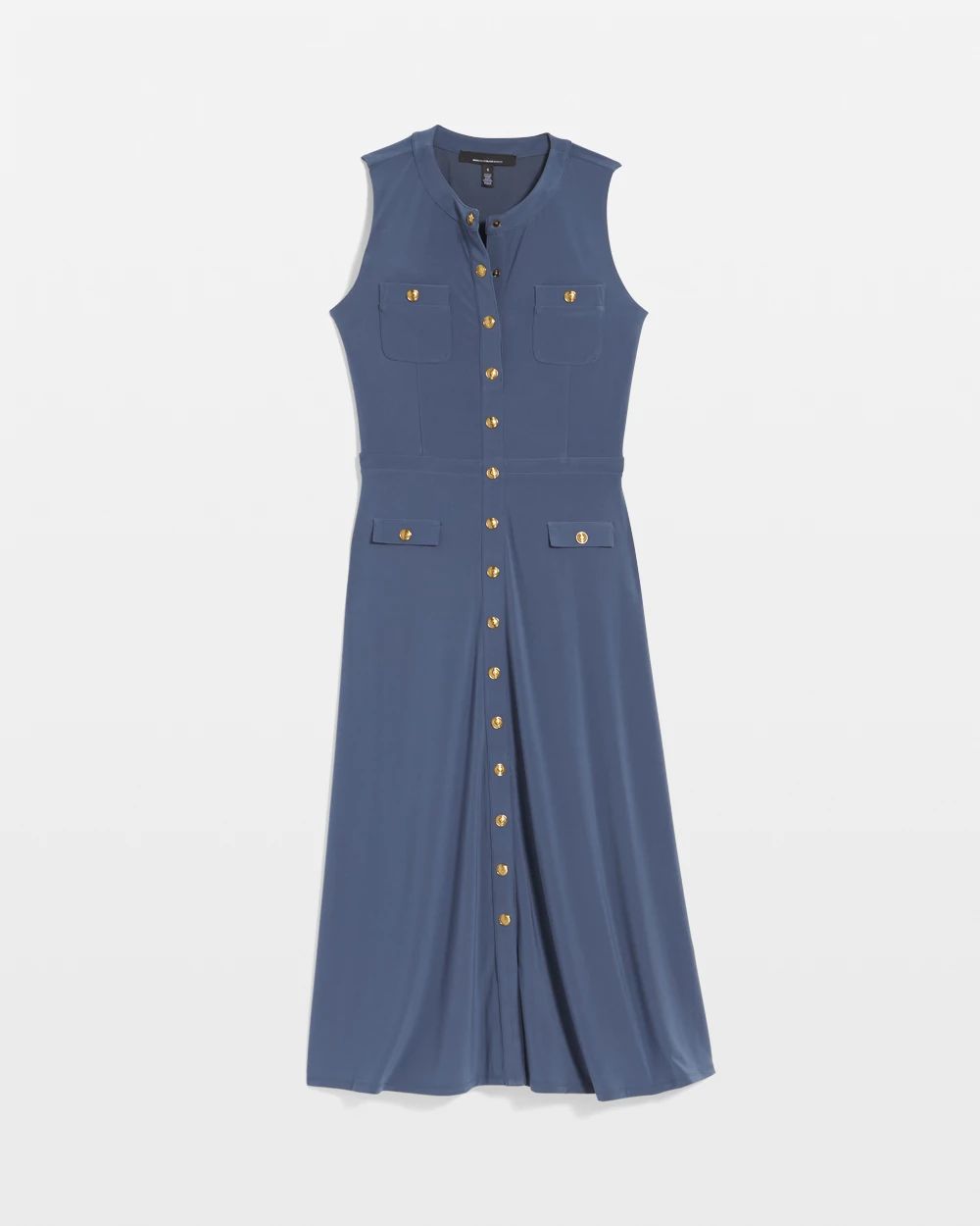 Sleeveless Crest Button Midi Dress
