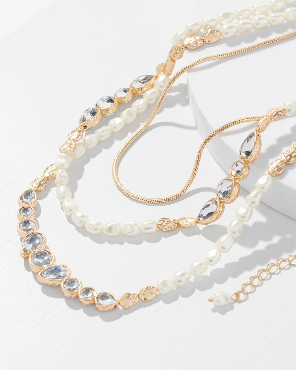 Gold Crystal Pearl Multi-Strand Necklace