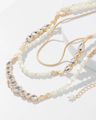 Gold Crystal Pearl Multi-Strand Necklace