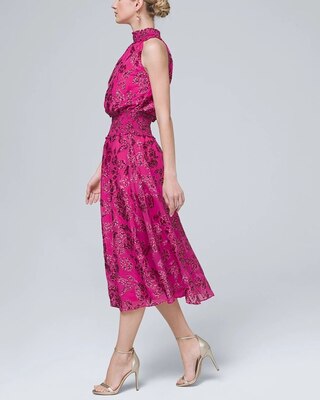 Floral Burnout Smocked-Neck Midi Dress