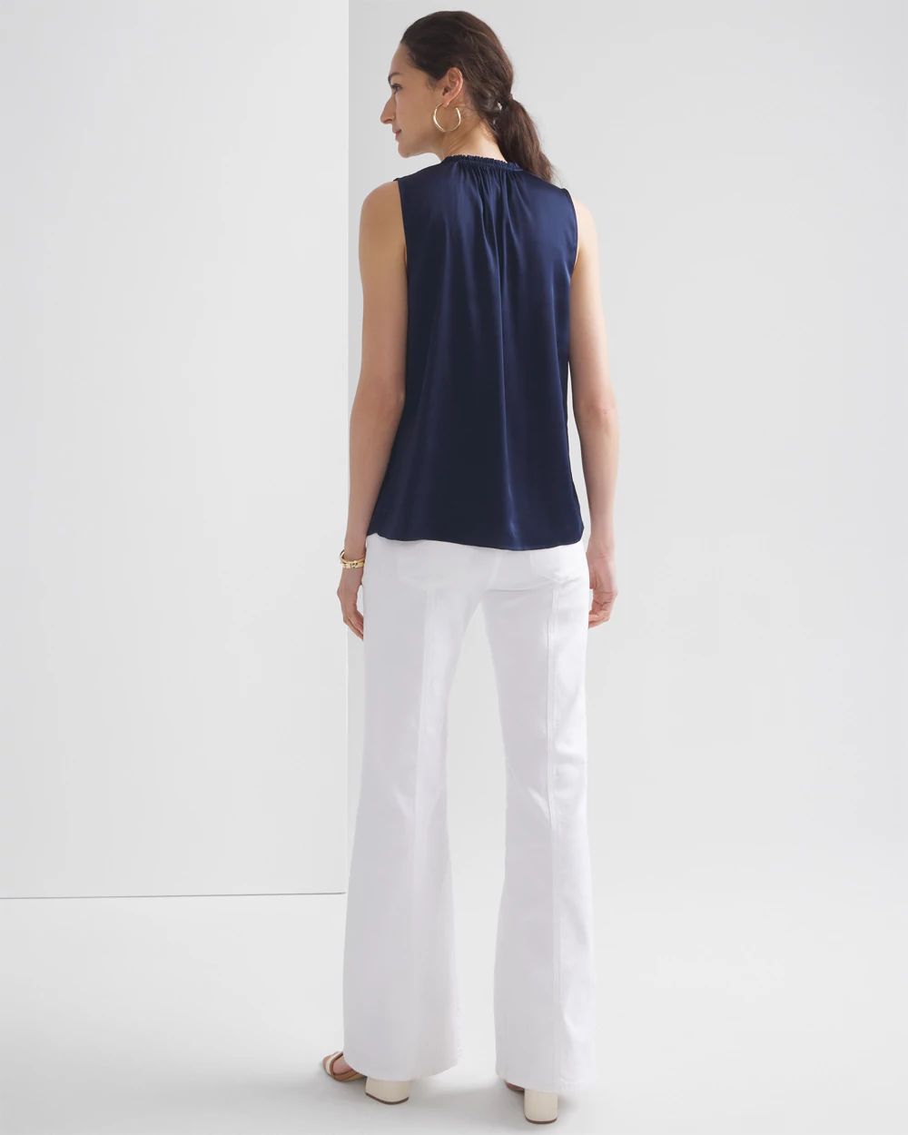 Sleeveless Ruched V-Neck Shell Top