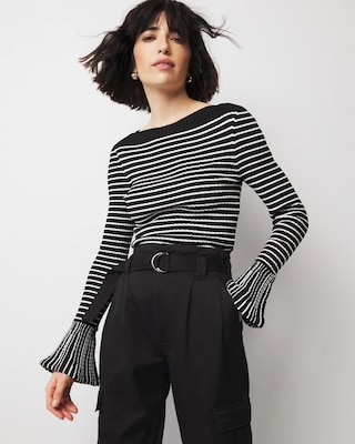 Striped Flared Cuff Sweater click to view larger image.