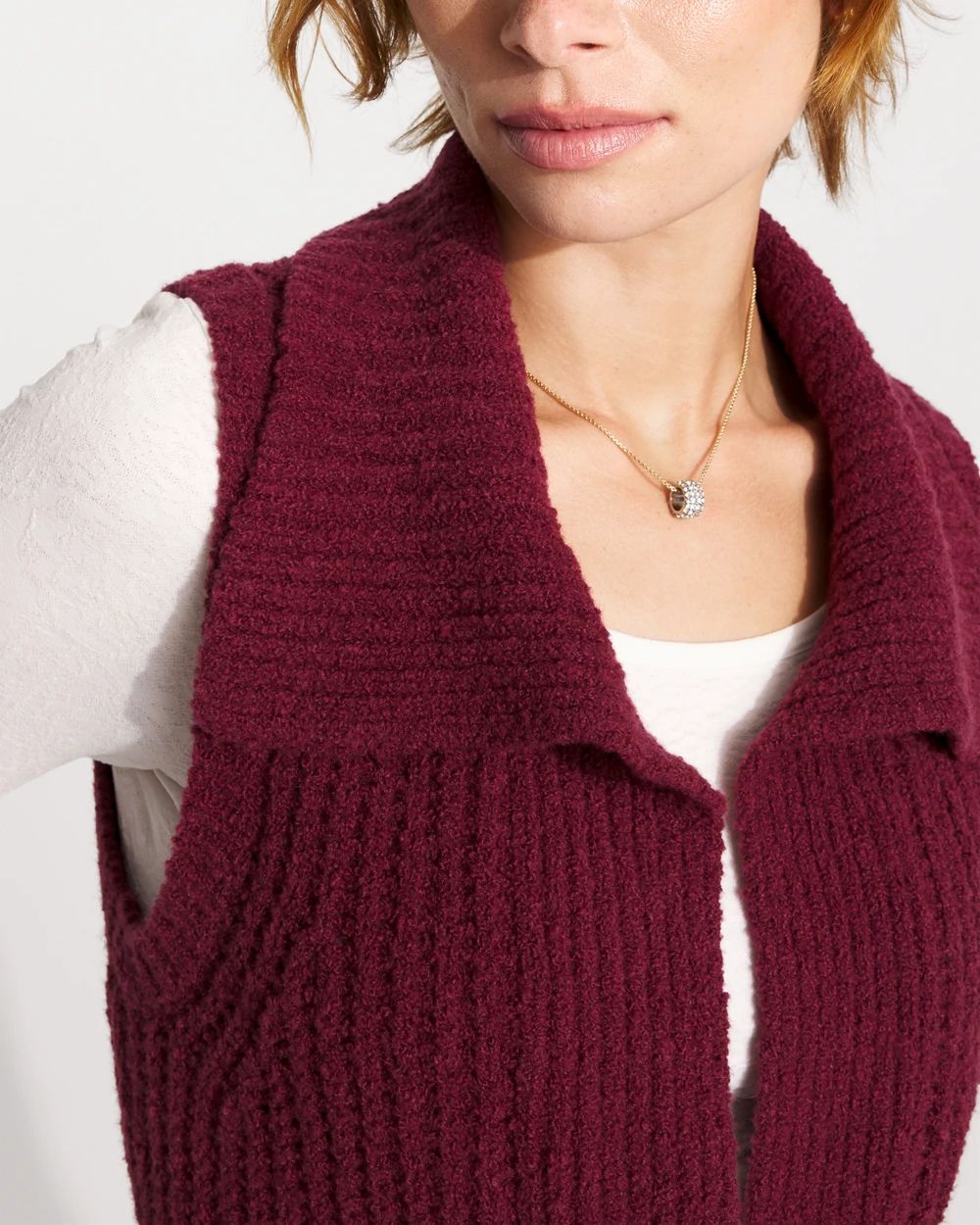Bouclé Sleeveless Tie-Waist Sweater Vest click to view larger image.