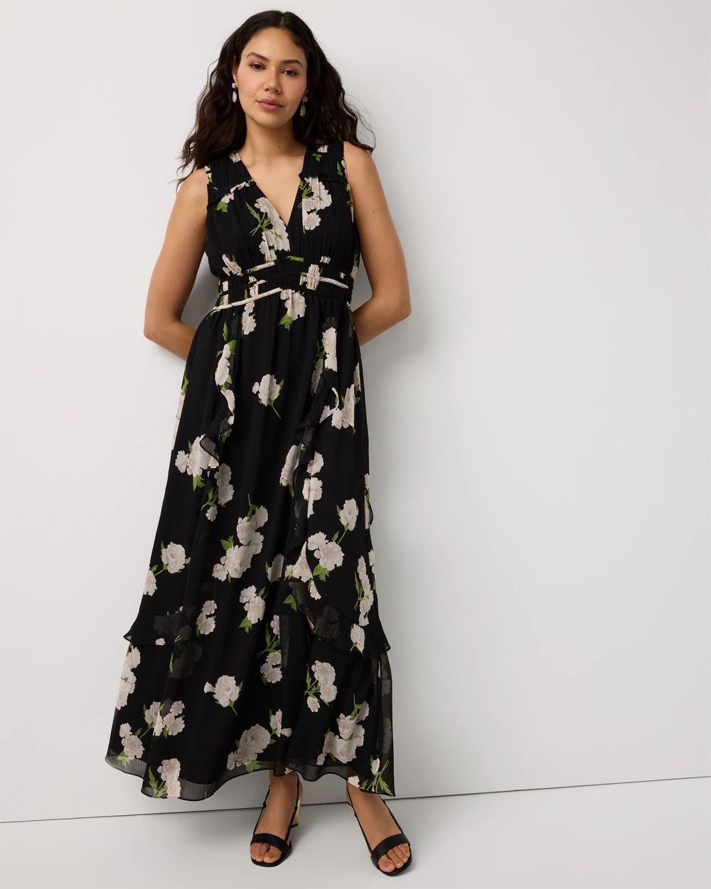 Petite Ruffle Chiffon Maxi Dress
