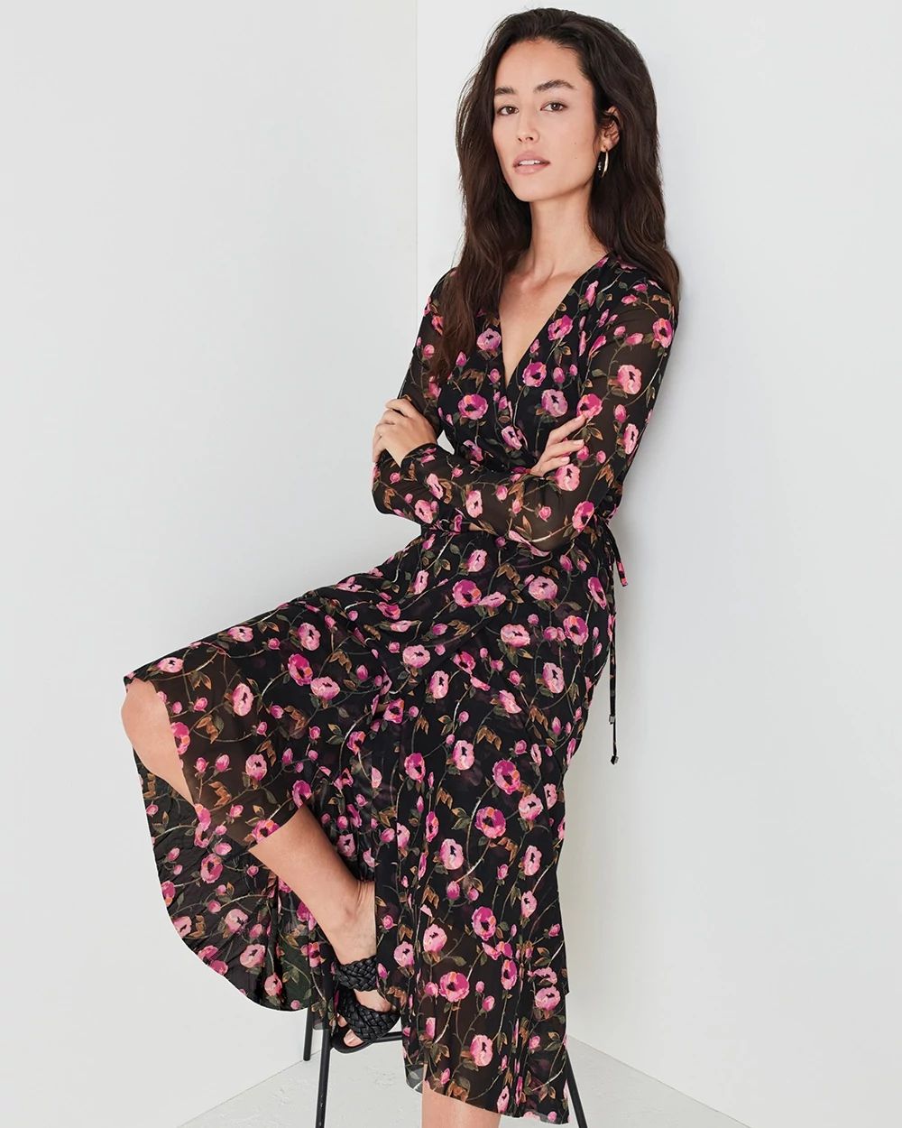Petite Tiered Mesh Wrap Dress