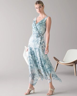 Sleeveless Silk Burnout Faux Wrap Dress