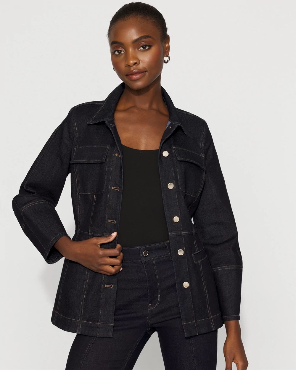Petite Balloon Sleeve Denim Jacket