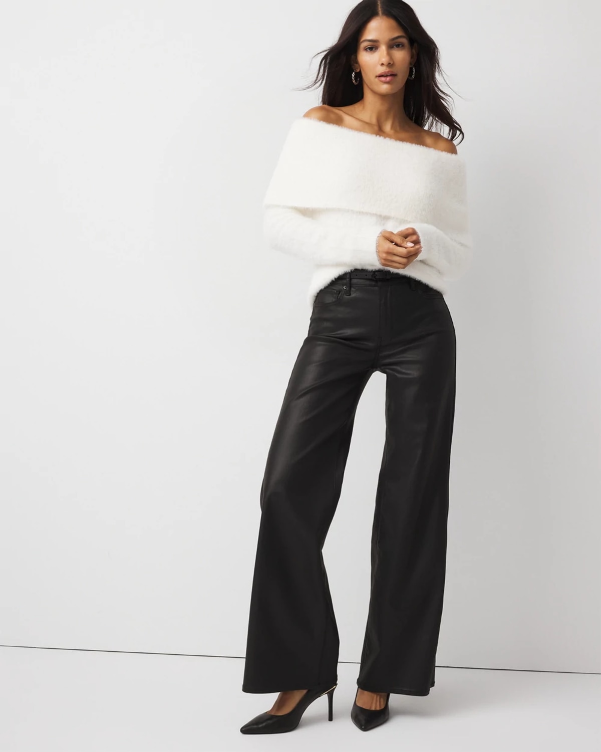 White House Black Market Petite Off-the-shoulder Brushed Pullover Sweater In White