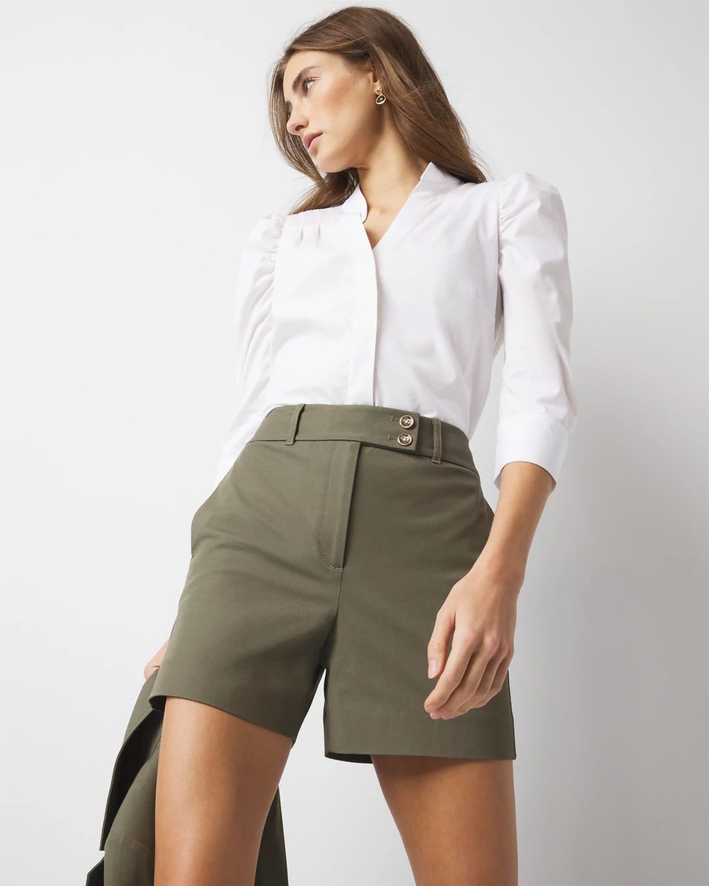 Ruched Sleeve Poplin Blouse
