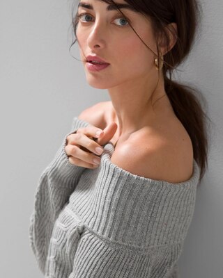 Off-the-Shoulder Cable Knit Sweater