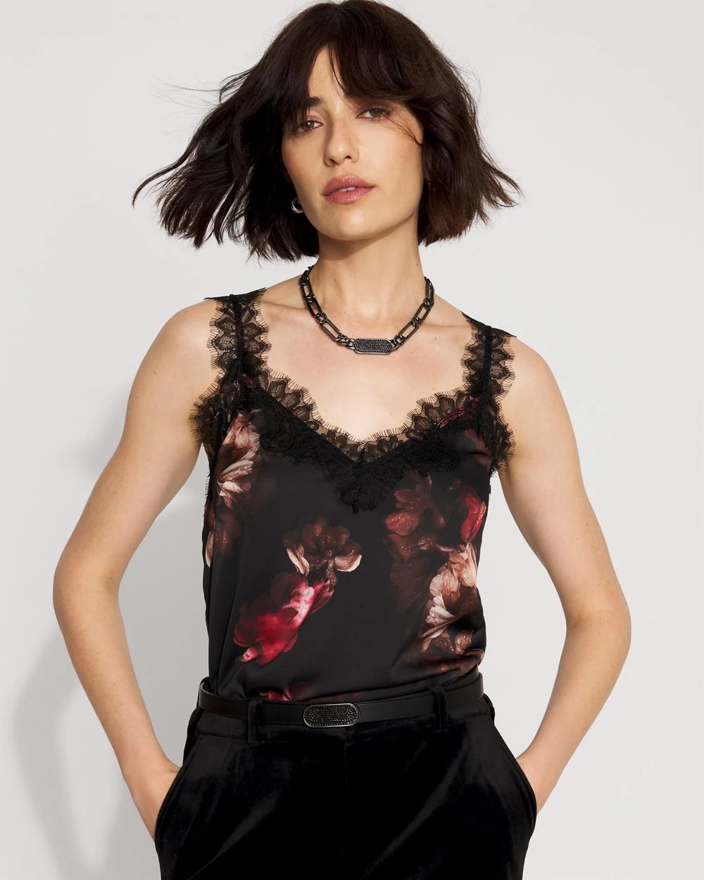 Lace Trimmed Satin Camisole