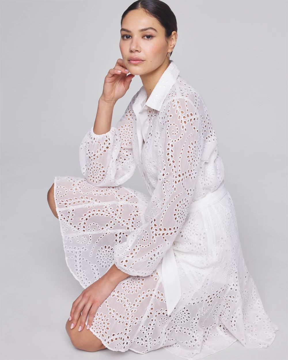 Long Sleeve Eyelet Shirt Dress