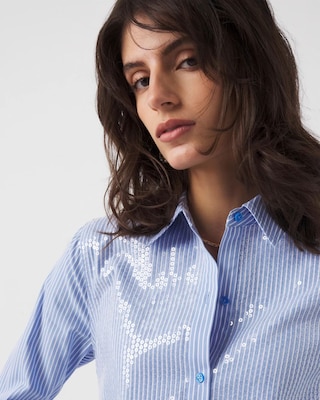 Sequin Striped Poplin Shirt click to view larger image.