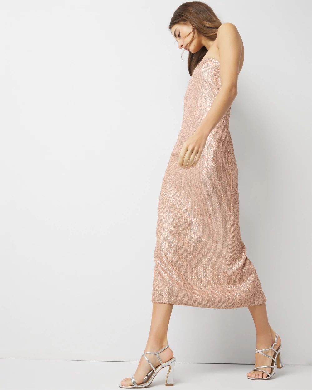 Strapless Sequin Midi Dress